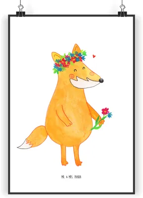 Produktbild von Mr. & Mrs. Panda Bild Fuchs Blumen DIN A5 - Weiß - Geschenk, wanddeko, Blumenliebe, drucke, Wandbild, Ich, Kunstdruck, Boho, poster, Motivation, Liebe