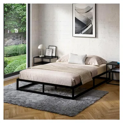 Produktbild von Metallbett 140x200 cm – Bettgestell aus Metall mit Lattenrost – stabiles schwarzes Bettgestell – geeignet als Doppelbett – 25 cm hoher Bettrahmen – Gästebett mit Stauraum