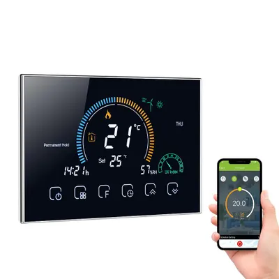 Zdjęcie produktu dla 95-240 V Inteligentny termostat WLAN, programowalny, 5+1+1 okresów, sterowanie głosowe za pomocą aplikacji, podświetlany wyświetlacz LCD, podgrzewacz wody