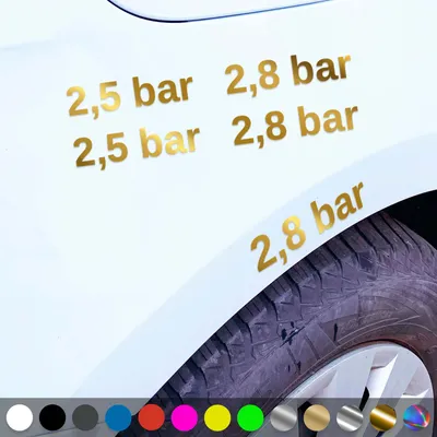 Produktbild von PantherPixel Reifendruck Aufkleber Reifenluftdruck BAR Luftdruck Sticker Auto Geschenkidee Farbe Chrom-Gold