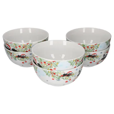 Produktbild von Van Well 6er Müsli-/Gebäckschalen Weihnachts-Pandabären 600 ml Christmas X-Mas Schneeflocken