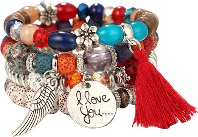 Produktbild von 4 Teile/satz Böhmischen Stil Buchstaben Quasten Blumen Perlen Anhänger Frauen Schmuck-Rot