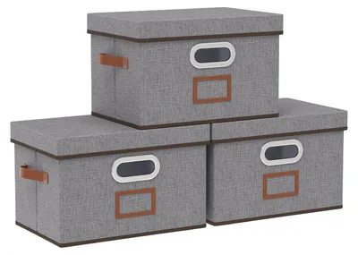 Produktbild von 3-teiliges Aufbewahrungsbox-Set mit Deckeln, faltbaren Aufbewahrungskörben, Stoffboxen mit Griffen, Kleiderschrank-Organizer, für Kleidung