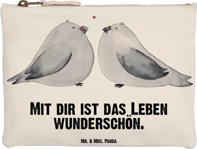 Produktbild von Mr. & Mrs. Panda beauty case Turteltauben Liebe Grösse XL Große - Weiß - Geschenk, Baumwollbeutel, Pouch, Etui, Liebesbeweis, Freundin, Schlampermäppchen, Hochzeitstag