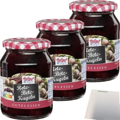 Produktbild von Hofgut Rote Bete Kugeln 3er Pack (3x370ml Glas) + usy Block