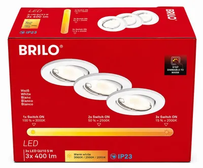 Produktbild von Briloner LED Einbaustrahler 3er Set Weiß GU10 5W 400lm CCT 2000/2500/3000K IP23 Schwenkbar