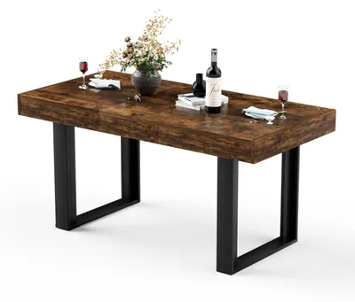 Productafbeelding van Uitschuifbare eettafel, 120–160 cm, tafelblad van houtvezel, verstevigd onderstel, belastbaar tot 227 kg, vintage bruin met zwarte poten