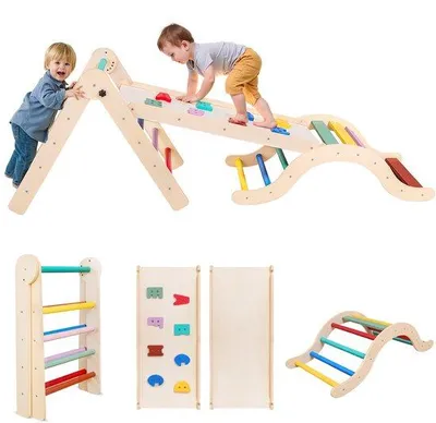 Image de Structure d'escalade en bois pour tout-petits, 7 en 1 - Ensemble de jeux Montessori - Multicolore - Pour intérieur