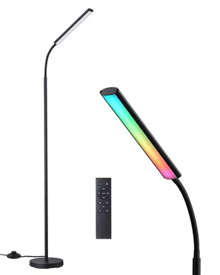 Produktbild von EDISHINE Stehlampe Wohnzimmer, RGB & 3000 K Warmweiß, Dimmbar, Schwarz Flexibler Schwanenhals, Fernbedienung, LED-Stehleuchte für Schlafzimmer, Leseec