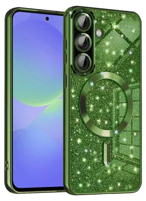 Produktbild von Techsuit Luxury Glitter Back Cover Hülle mit MagSafe für Samsung Galaxy A36/A56 - Dunkelgrün