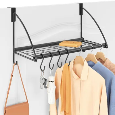 Immagine prodotto di Appendiabiti da porta con ripiano portaoggetti e 6 ganci, nero, 42 cm