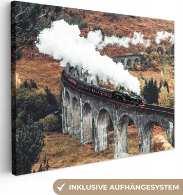 Obrázok produktu pre MuchoWow® - Plátno - Vlak - Príroda - Jeseň - Architektúra, nástenná maľba, nástenné dekorácie obrazy obývacia izba, 80x60cm