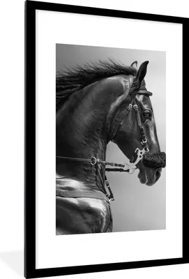 Produktbild von MuchoWow® Gerahmtes Poster Pferde - Schwarz - Porträt - Tiere 60x90 cm - Poster mit Schwarzem Bilderrahmen Wandposter Rahmen Foto Bilder - Dekoration - Wandposter Wohnzimmer - Hochwertig