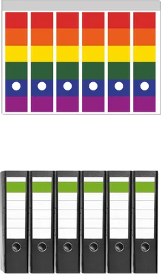 Produktbild von Wallario 6 Stück breite Ordner inkl. Klebeetiketten mit Motive Regenbogen Flagge Fahne -  Set mit Rückenschildern / Ordnerrücken Stickern