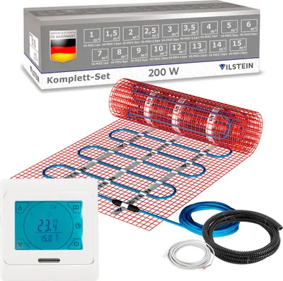 Produktbild von VILSTEIN Elektrische Fußbodenheizung 200W - Komplett-Set - Für nahezu alle Bodenbeläge | 2m² - 4m