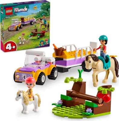 Produktbild von LEGO Friends Pferde- und Pony-Anhänger, Pferde-Spielzeug für Mädchen und Jungen mit Auto und Figuren, Mini-Puppen-Set mit Liann, Zoya und 2 Tierfiguren, Geschenk für Kinder 4 Jahren 42634