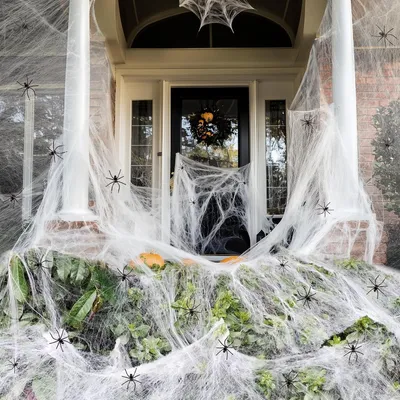 Obrázek produktu pro Sada na výrobu pavučiny na Halloween, 400 g elastické pavučiny, 100 umělých pavouků, dekorace na Halloween