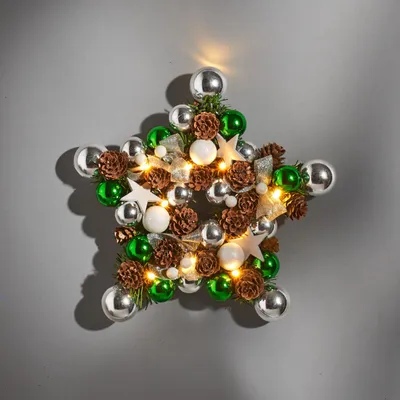 Image de Couronne décorative de Noël LED en forme d'étoile 28cm décorée Couronne décorative murale Décoration de porte
