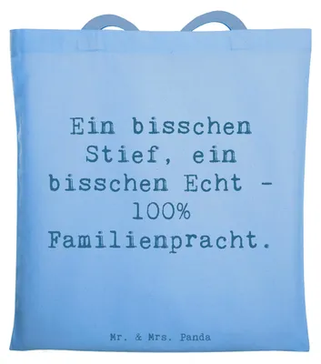 Produktbild von Mr. & Mrs. Panda Stoffbeutel Spruch Liebe Stiefenkel - Sky Blue - Geschenk, Patchworkfamilie, Familienbindung, Schultasche, Weihnachten, Einkaufstasche, Jubiläen, Tasche