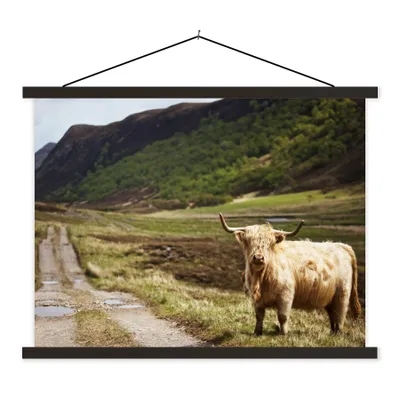 Produktbild von MuchoWow® Textilposter Schottische Highlander - Pfad - Wald 60x45 cm mit schwarzem Rahmen - Poster Schlafzimmer