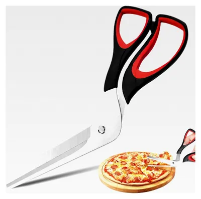 Produktbild von Pizzaschneider mit scharfer Edelstahlklinge - Ergonomische Küchenschere für präzises Schneiden von Pizza und mehr - Multifunktional, 27 cm, schwarz/rot