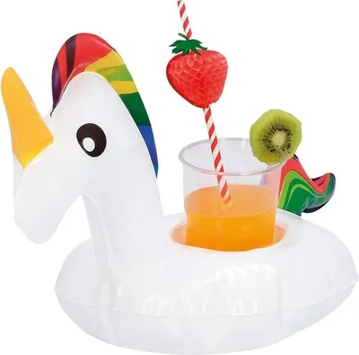 Produktbild von Aufblasbarer Becherhalter in Einhornmotiv - Ø = ca. 17 cm