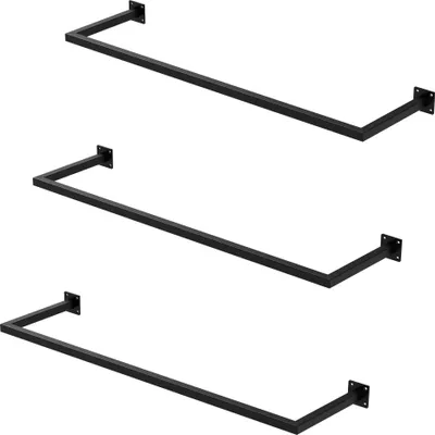 Produktbild von ML-Design sada 3 obdĺžnikových vešiakov na šaty na stenu, 30x110 cm, čierna farba, z ocele, vešiak na šaty v tvare U, vrátane montážneho materiálu
