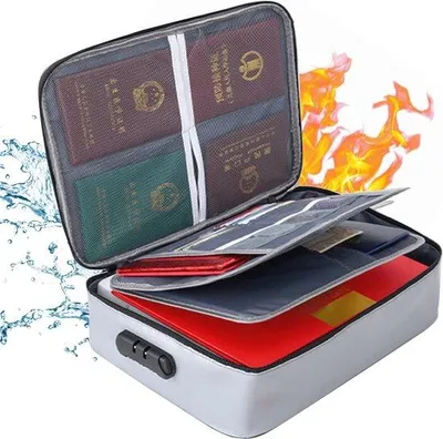 Produktbild von Famanu Dokumententasche 3-lagig feuerfest - wasserdichte Dokumenten-Organizer Box mit Schloss