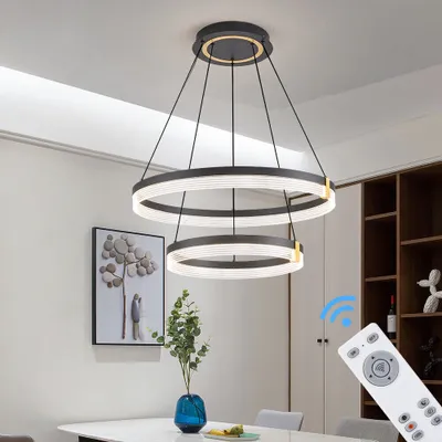 Produktbild von Eurotondisplay LED Pendelleuchte Hängelampe TY4567-46YD Ø 60x40 cm  mit Fernbedienung und Handy-App Lichtfarbe/Helligkeit einstellbar dimmbar schwarz