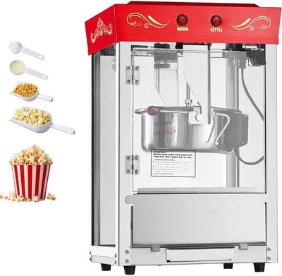 Imagen del producto de Máquina ligera para bebidas calientes de 800W, máquina de palomitas de maíz con capacidad para 48 unidades, color rojo, uso comercial