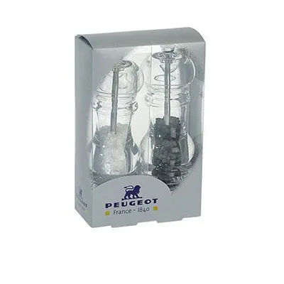 A set of salt and pepper grinders in their packaging.