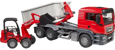 Produktbild von bruder 03767 MAN TGS LKW mit Abrollcontainer + Schäffer Hoflader 2630
