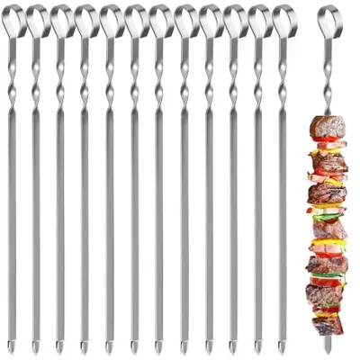 Zdjęcie produktu dla Szaszłyki do grillowania, stal nierdzewna, 12 sztuk/30 sztuk, 39 cm, do mięsa i warzyw na grillu