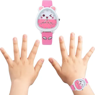Produktbild von Kinderuhr für Mädchen, analoge klassische Quarzuhr, wasserdicht, mit Blumenzifferblatt, Diamantgehäuse und Lederarmband,Pink