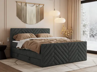 Produktbild von MKS MEBLE Boxspringbett 180x200 mit Bettkasten Matratze H4 - Paris King Duo - Dunkelgrau Struktur
