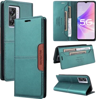 Produktbild von Handyhülle für Oppo A57 5G/A77 5G Hülle, Leder Flip Wallet Kartenfach Stand Schutzhülle Grün