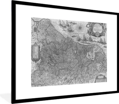 Produktbild von MuchoWow® Gerahmtes Poster Eine alte schwarz-weiße Karte der Niederlande 80x60 cm - Poster mit Schwarzem Bilderrahmen Wandposter Rahmen Foto Bilder - Schlafzimmer-Dekorationen - Fotoposter