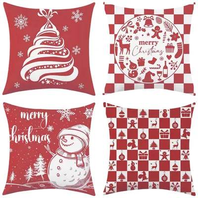 Imagen del producto de Fundas de cojín decorativas navideñas, lino, color rojo, juego de 4 unidades, 40x40 cm