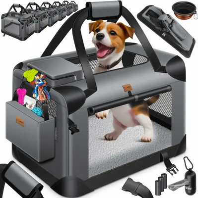 Produktbild von LOVPET® Hundebox Hundetransportbox faltbar Inkl.Hundenapf Transporttasche Hundetasche Transportbox für Haustiere, Hunde und Katzen Haustiertransportbox, Anthrazit, XXL