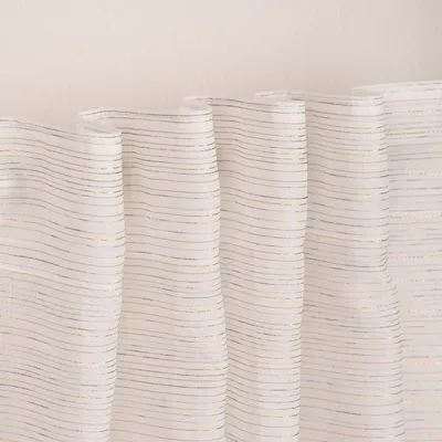 Produktbild von Fertigschal mit Schlaufenband bestickt schmale Querstreifen weiß grau beige rosegold 140x245cm