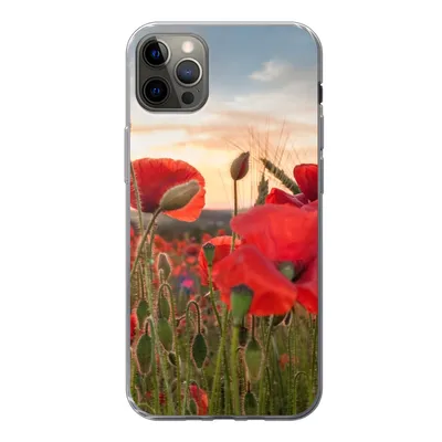 Produktbild von MuchoWow® Handyhülle Schutzhülle Hülle für iPhone 13 Pro Max Sonnenuntergang hinter den schönen Mohnblumen Silikon Softcase Handy Hülle - Mobiltelefon