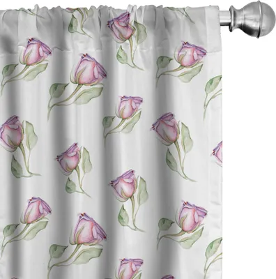 Produktbild von ABAKUHAUS Romantisch Vorhänge, Gardinen, Kontinuierliche Delicate Muster mit Aquarell-Art-Rosa und Lila-Töne Roses, 2 Stück 75 x 175 cm, Mehrfarbig