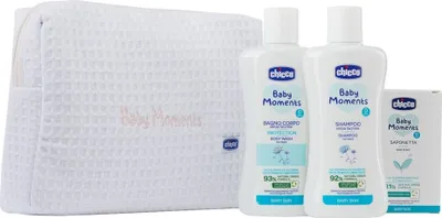 Produktbild von Chicco Baby Moments Beauty-Beutel mit Reißverschluss Rosa - Duschgel 200ml + Shampoo 200ml + Seife 100g