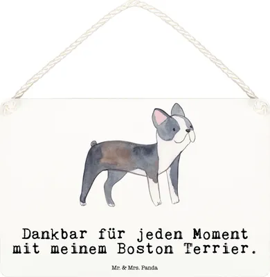 Produktbild von Mr. & Mrs. Panda holzbild Boston Terrier Moment DIN A6 - Weiß - Geschenk, Holzschild, Schild, Deko, Türschild, Wandbild Holz, wandtafel