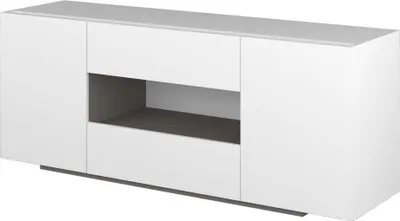 Image de Buffet 2 portes et 2 tiroirs - Blanc - MALIK