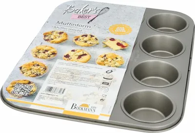 Produktbild von Birkmann Bakers Best Muffinform, für 12 Stück, Backform, Muffinblech, Backblech, Kohlenstoffstahl, 35.5 x 27 cm, 886162