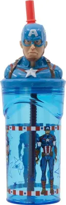 Produktbild von Marvel Captain America 3D Deckel Kinder Trinkbecher Becher mit integriertem Halm