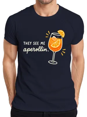 Immagine prodotto di Maglietta con scritta "aperollin Aperol Spritz Cocktail Estate Donna/Uomo", colore blu navy, taglia S