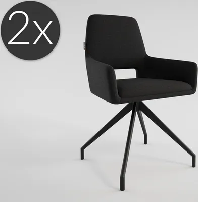 Produktbild von 2er Set Esszimmerstuhl Design Küchenstuhl Eric Stoffbezug schwarz Metallbeine : Schwarz