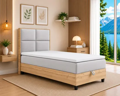 Produktbild von Trinity K-2 Boxspringbett 80x200  mit Bettkasten und Bonellfederkernmatratze | Einzelbett mit Topper und Kopfteil | Mit Liefer- und Aufbauservice